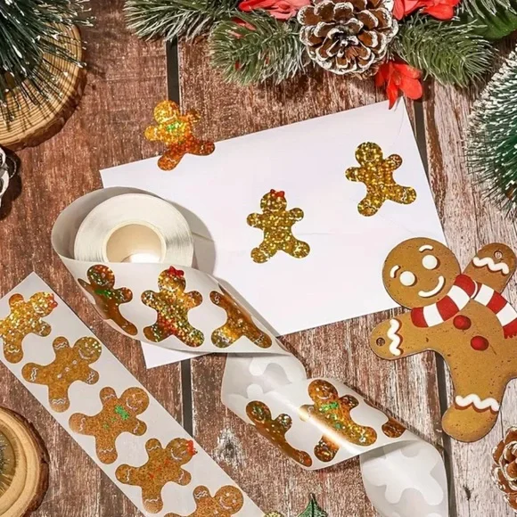 500 Gingerbread Man Stickers Roll - Picture 2 of 2